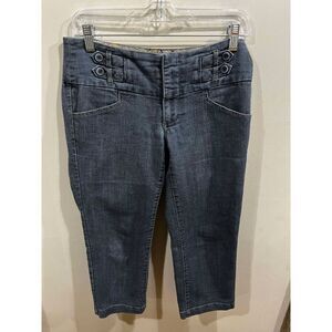 One 5 One Jeans Women's Size 4 Dark Wash Capri Cottagecore Denim Button Straps